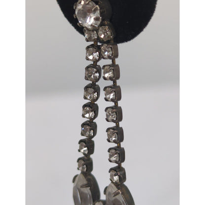 Vintage Clear Rhinestone Dangle Earrings Art Deco Hollywood Regency 40s Glamour