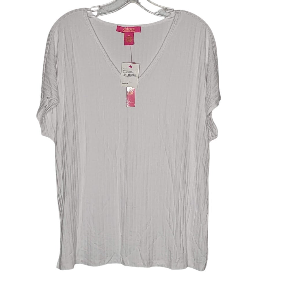 Catherine Malandrino White XL Blouse TOP Short Sleeve Straight Hem Shirt NEW $68