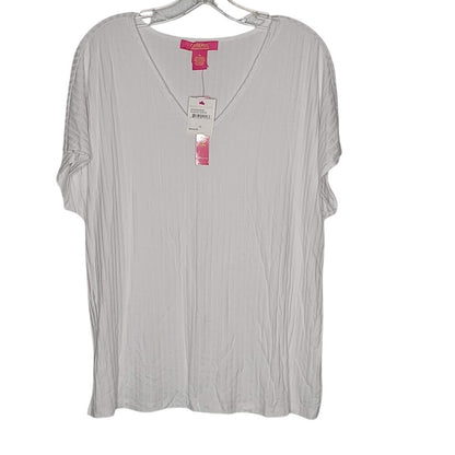 Catherine Malandrino White XL Blouse TOP Short Sleeve Straight Hem Shirt NEW $68
