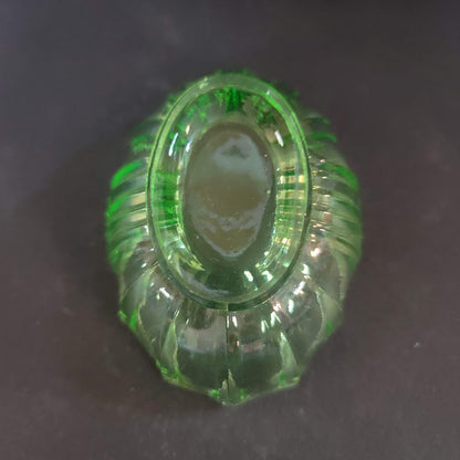 Vintage Pressed Uranium Vaseline Glass Vanity dish NO LID Green 2" x 4"