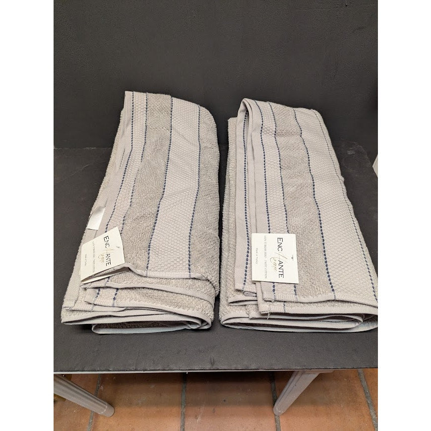Enchante House Turkish Twist Cotton Set of 2 Monroe Bath 35x67 Silver NEW
