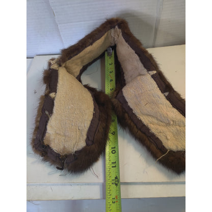 Vintage Brown Real Fur Collar Wrap Stole collar damaged Costume Crafting