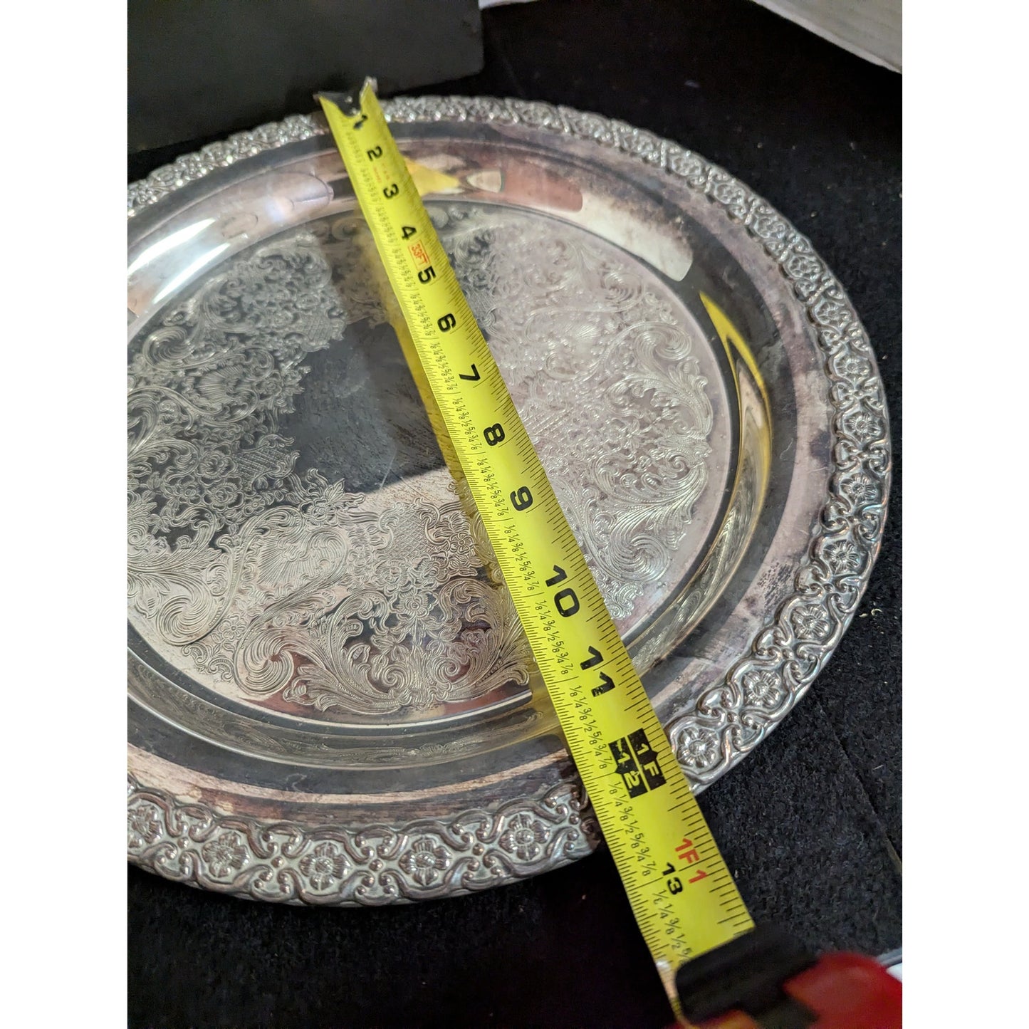 Vintage Hollywood Regency Silverplate Round Platter Ornate Serving Tray