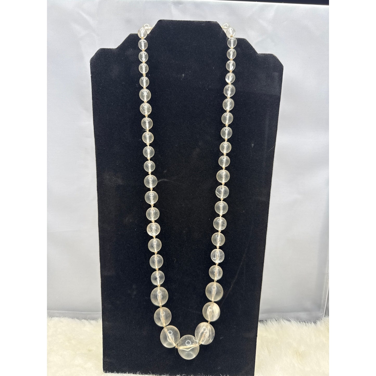 Vintage W. Germany Clear Glass Bead Necklace 28" Glamour Opera Length Graduated