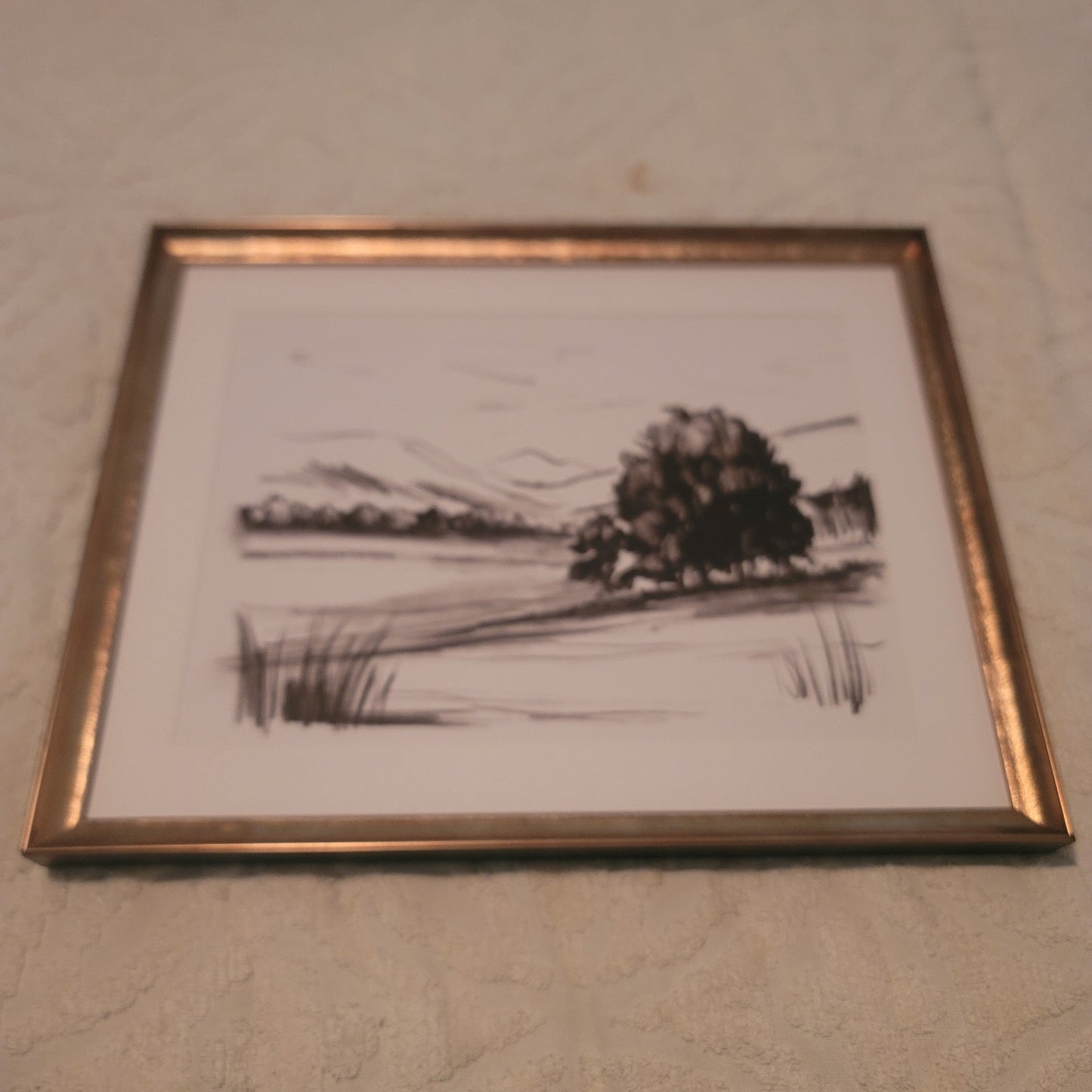 Vintage Minimalist Charcoal Landscape Sketch Framed Wall Art Dark Academia Print
