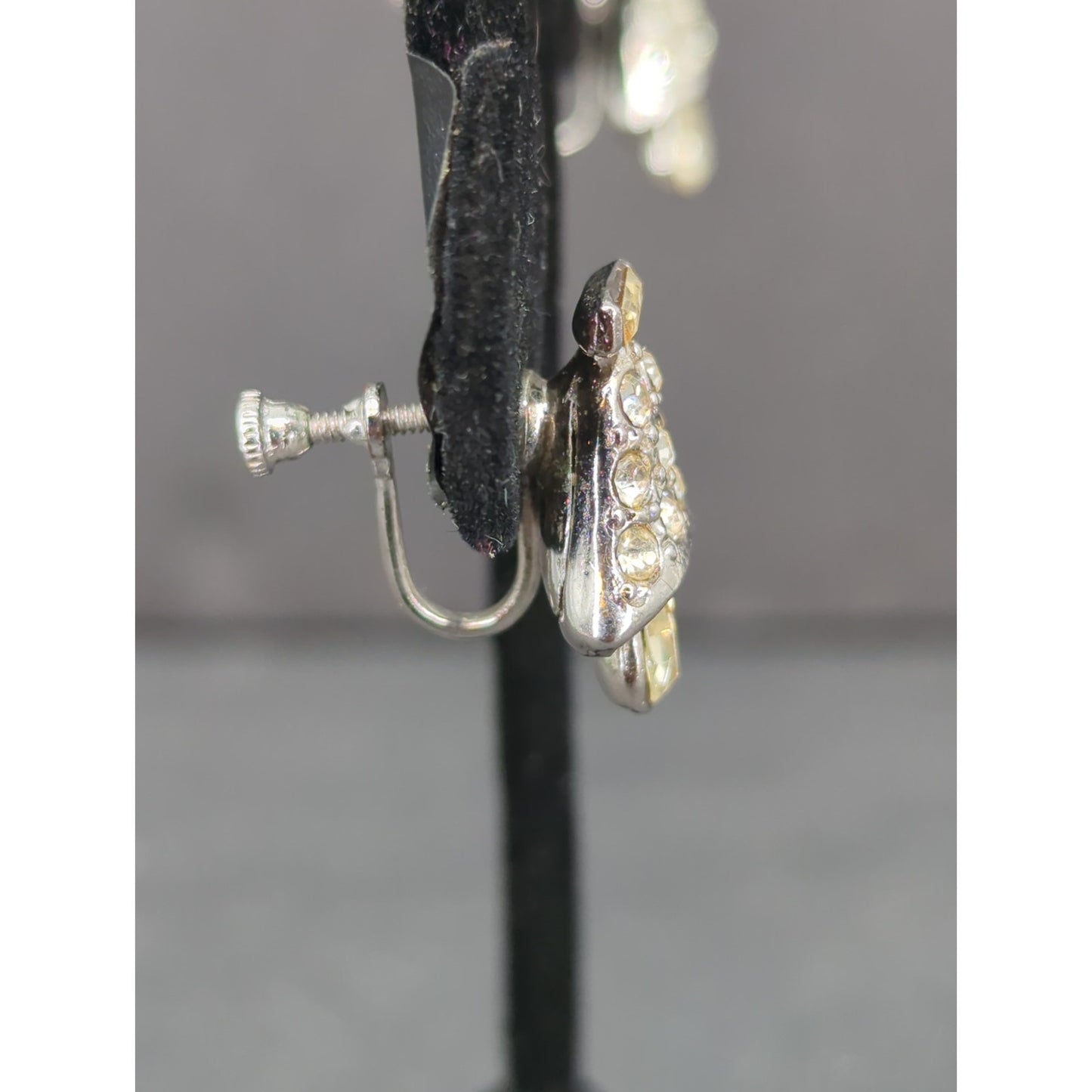 Vintage 1960s Clear Rhinestone Crystal Teardrop Bells ClipOn Dangle Drop Earring