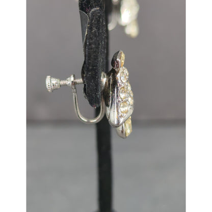 Vintage 1960s Clear Rhinestone Crystal Teardrop Bells ClipOn Dangle Drop Earring