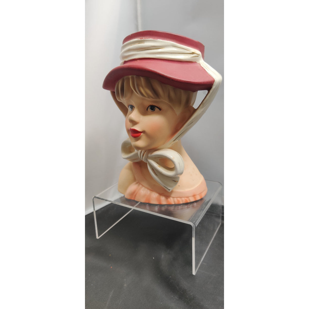 Relpo K1783 Lady Headvase Planter MCM Kitsch Red Hat Retro Ceramic Decor Vase