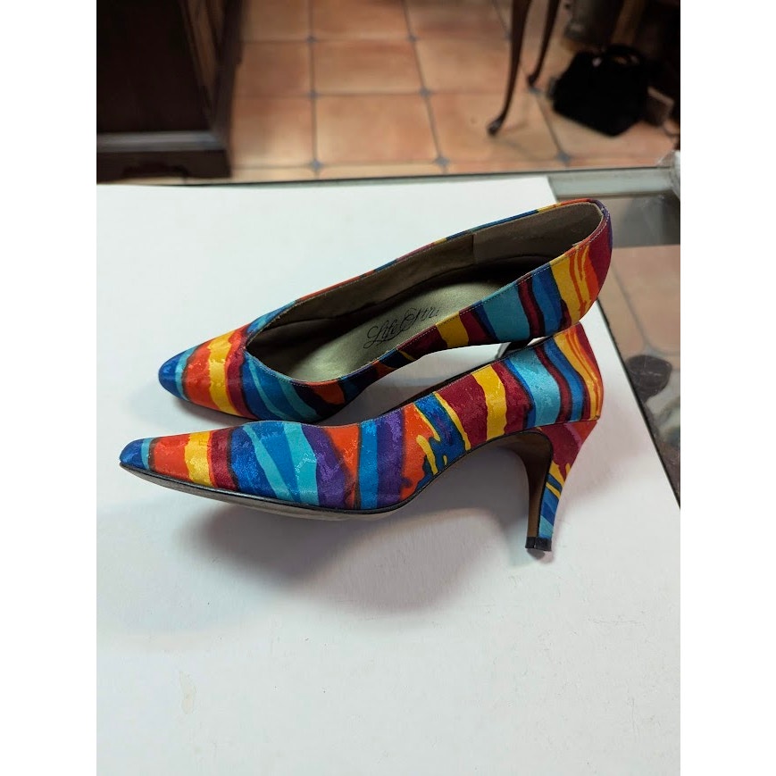 LifeStride MultiColor Abstract Print Pumps Size 7 Pointed Toe Bold Glam Rock 80s