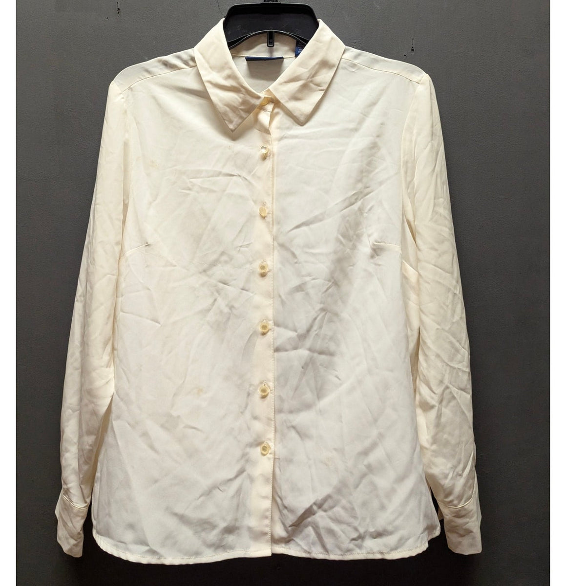 KAREN SCOTT Long Sleeve Button up Blouse Top Cream Shirt Large Petite  PL