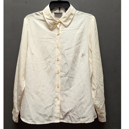 KAREN SCOTT Long Sleeve Button up Blouse Top Cream Shirt Large Petite  PL
