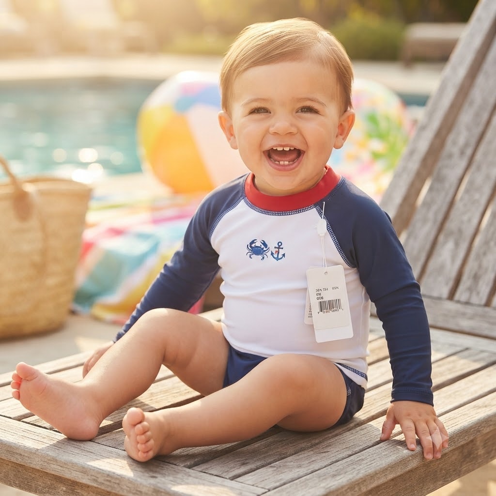 Janie and Jack Baby Sailboat Raglan Swim Top Rashguard Size 6-12 Months NWT