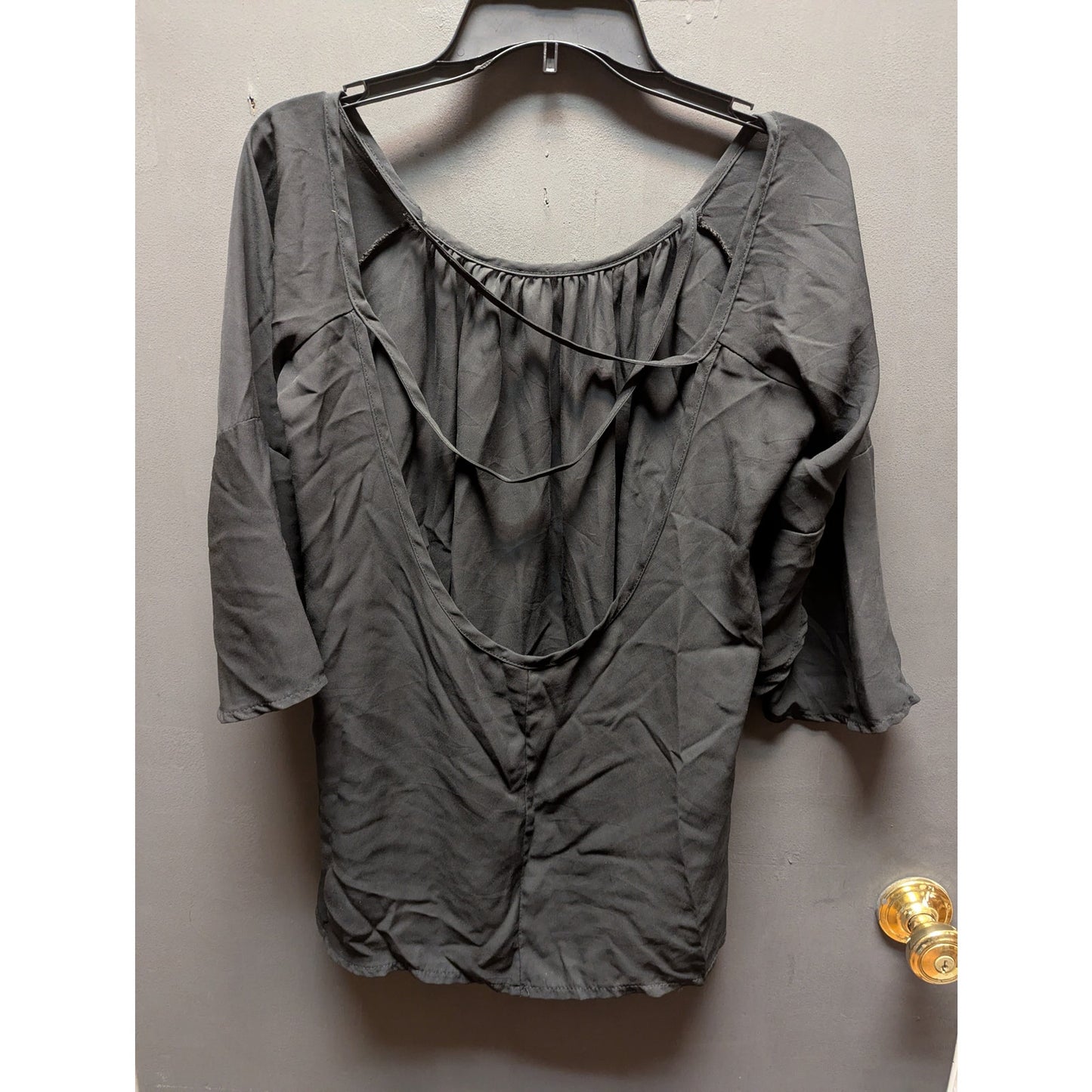 Makiyo Black Sheer Chiffon  Shoulder Tunic Top XXL NEW Open Back 3/4 sleeve