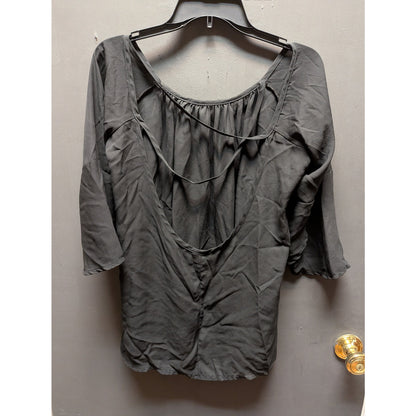 Makiyo Black Sheer Chiffon  Shoulder Tunic Top XXL NEW Open Back 3/4 sleeve