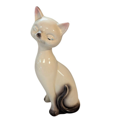 Vintage Mid-Century Siamese Cat Figurine Ceramic Long Neck Retro Statue 10"