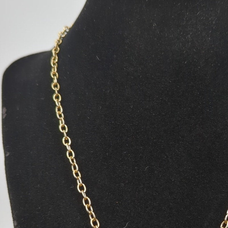 Vintage Fashion Necklace Gold-Tone Teardrop Pendant Necklace Ruby Red Stone 18"