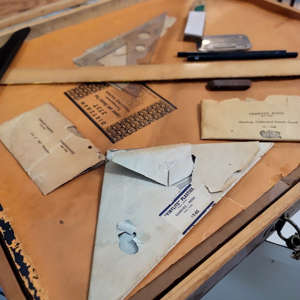 Vintage Wood Drafting Set Architect Case MCM Academia Industrial Prop Kit 60's