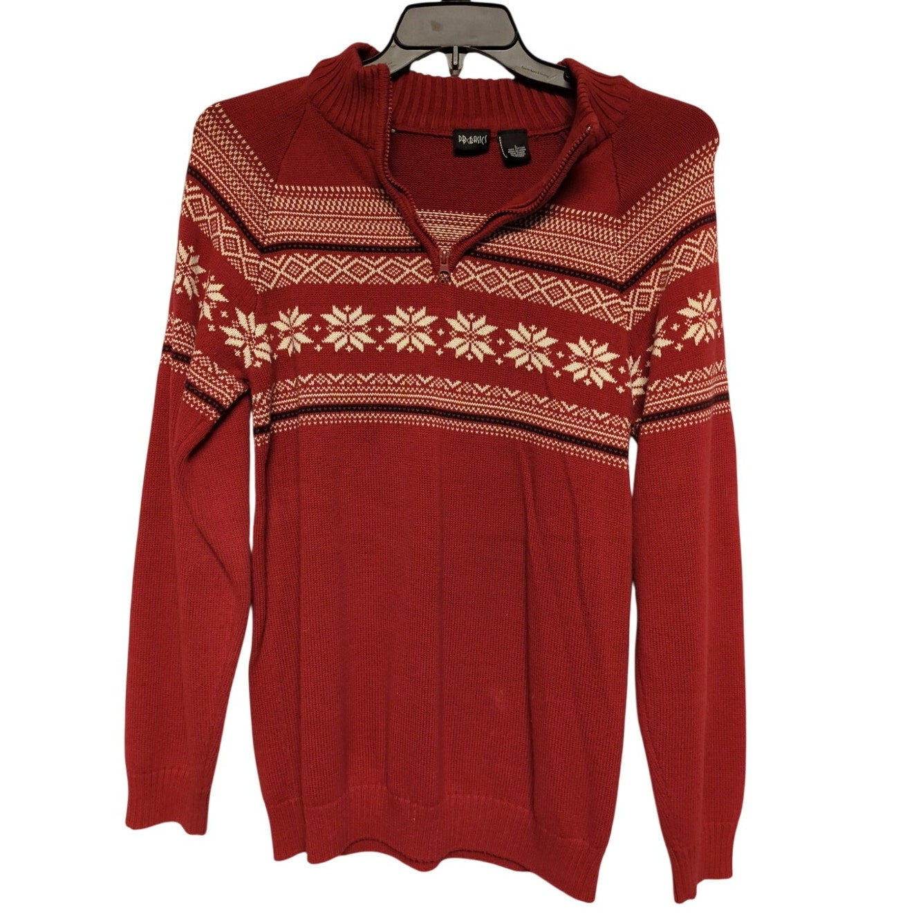 PBX Basics Size Large Red Fair Isle Quarter-Zip Apres Ski Sweater IcelandWear