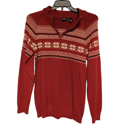 PBX Basics Size Large Red Fair Isle Quarter-Zip Apres Ski Sweater IcelandWear