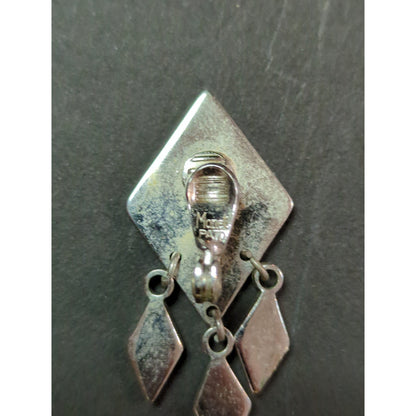 Vintage MONET Geometric Silver Tone Dangle Clip-On Earrings Art Deco Style Chic