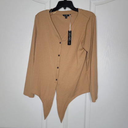Velvet Heart Size Medium Long Sleeve Top Brown Textured Knot Tie