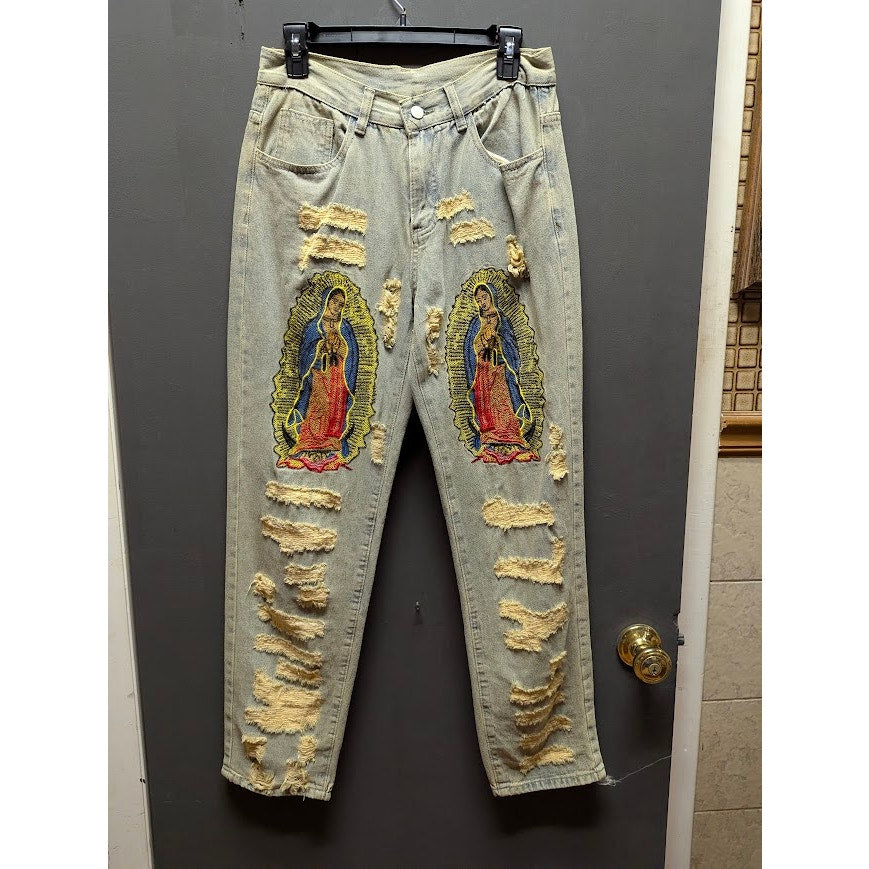 Supermade Retro Jeans Distressed Streetwear 29" x 29" y2K Lady Guadalupe