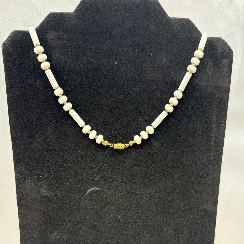 Natural White Lucite Seed Bead Sautoir Length Statement Necklace Large 50"