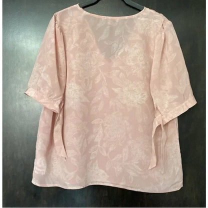 MADEWELL women's size xs blouse Silk V-Neck Tie-Sleeve Top in Pindot Blooms new