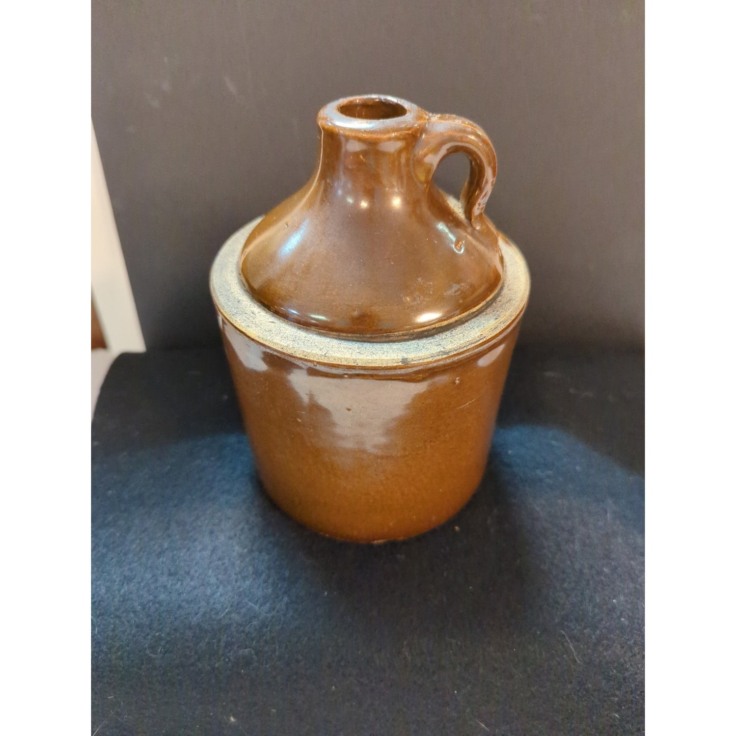 Vintage Stoneware Moonshine Whiskey Jug Brown Glaze Antique Country Cabin Crock
