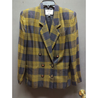 Kasper for ASL Size 4 Muted Gold Black Check Double Breasted Blazer Career
