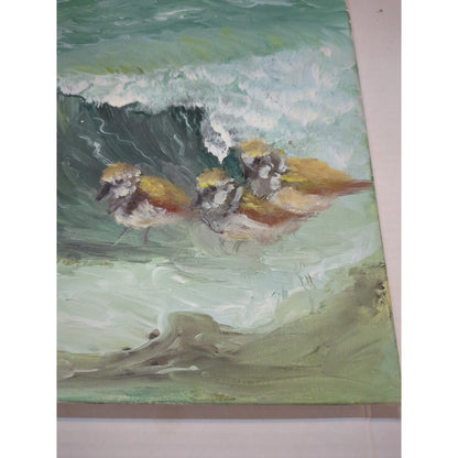 Original Oil Painting on Canvas Shorebirds & Ocean Wave Beach Coastal Decor