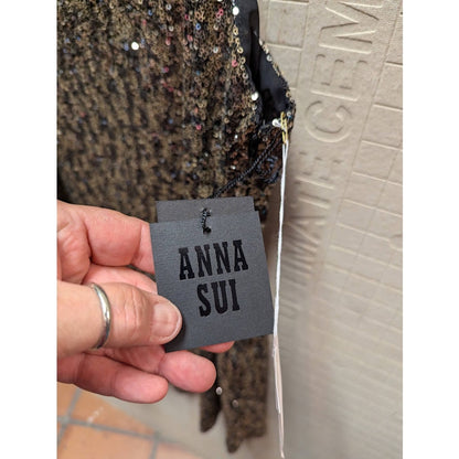 Anna Sui Gold sequin cocktail short spaghetti strap short party dress large NEW