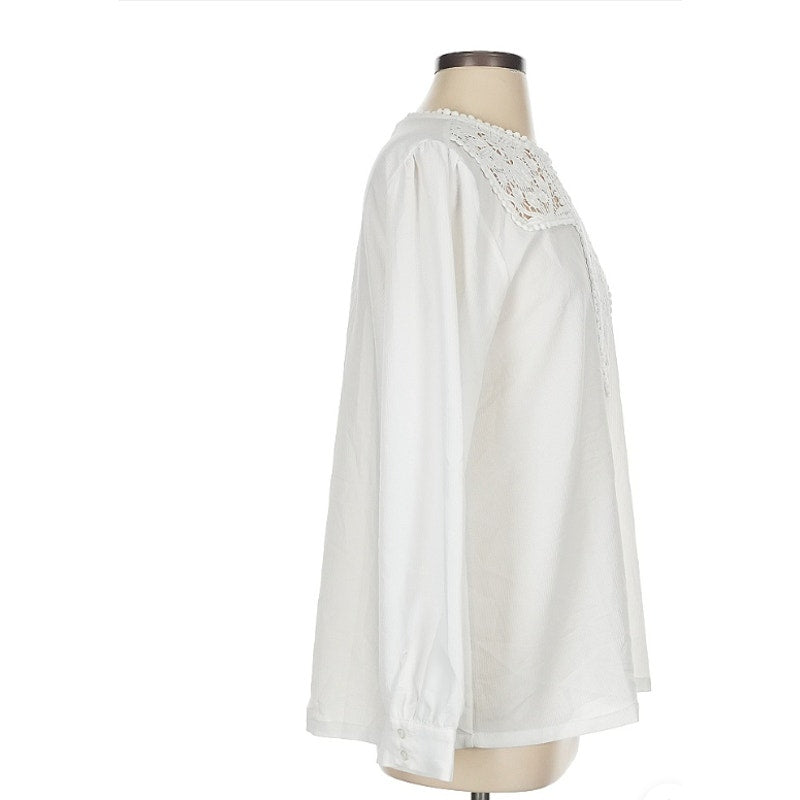 HALOGEN Lace Detail Long Sleeve Blouse Top XS extra small Ivory NWT Pullover