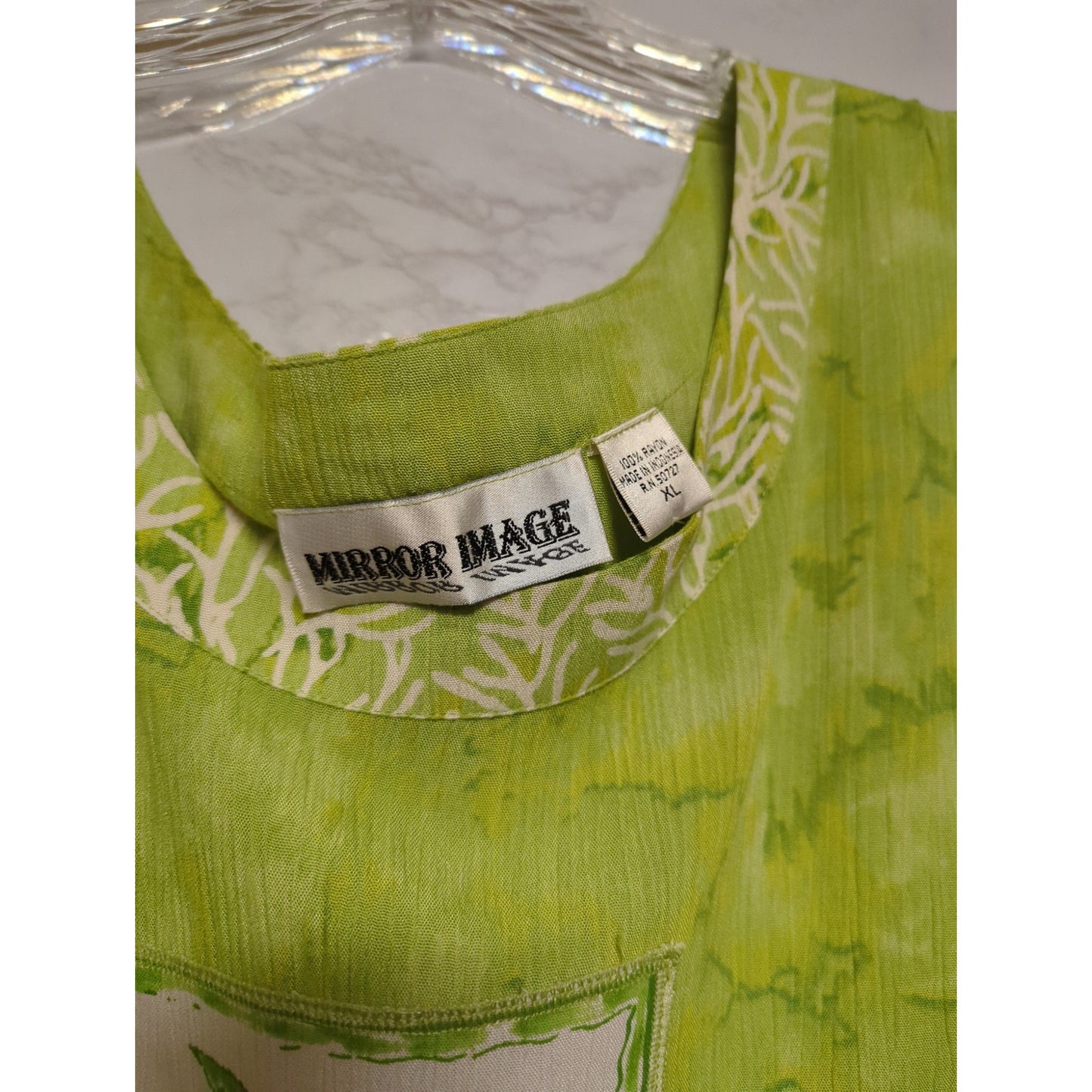 Mirror Image Lime Green 2pc Midi Dress & Button-Up Blouse Tropical XL Palm Tree