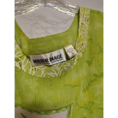 Mirror Image Lime Green 2pc Midi Dress & Button-Up Blouse Tropical XL Palm Tree