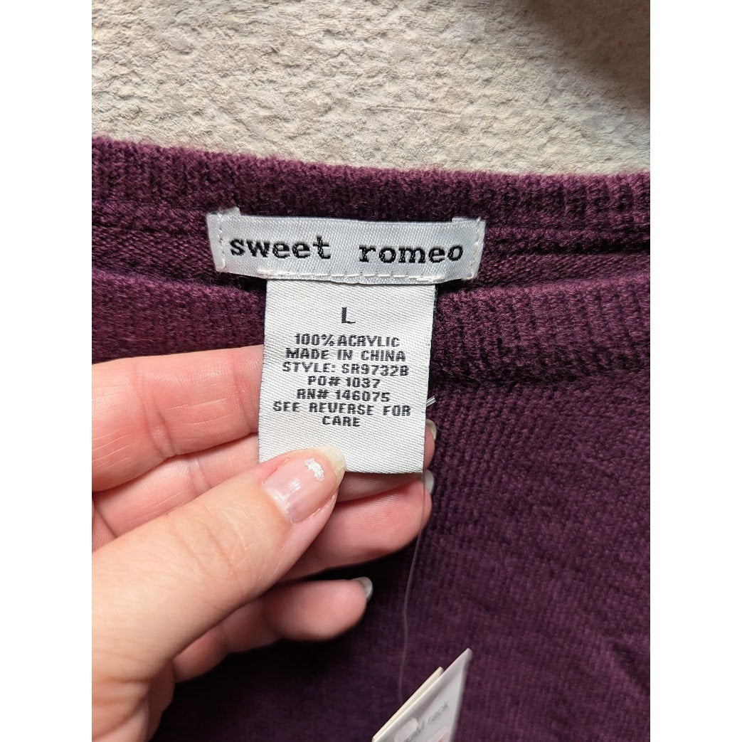 Sweet Romeo Women's Eggplant Modern Raglan Sleeve Pullover Sweater Size LARGE