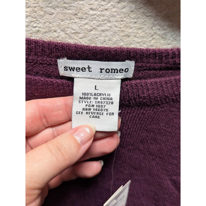 Sweet Romeo Women's Eggplant Modern Raglan Sleeve Pullover Sweater Size LARGE
