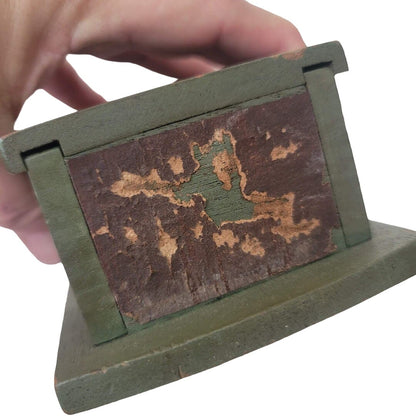 Vintage Wood Wall Hanging folk art Matches Matchstick Holder Box Fireplace Green