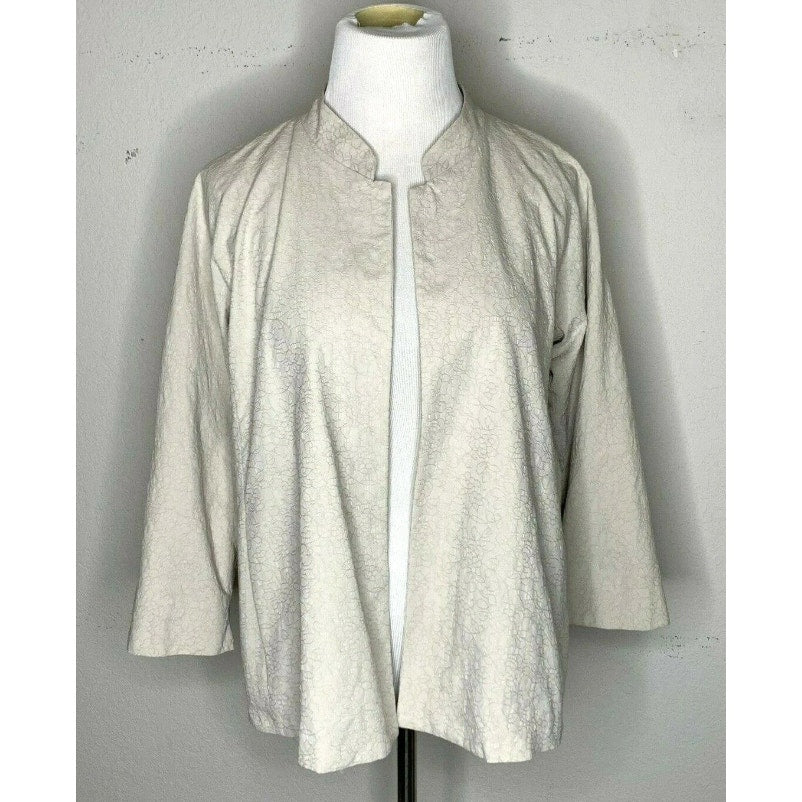 Eileen Fisher Champagne Evening Jacket Cardigan Size Medium Open Front Mandarin
