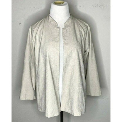 Eileen Fisher Champagne Evening Jacket Cardigan Size Medium Open Front Mandarin