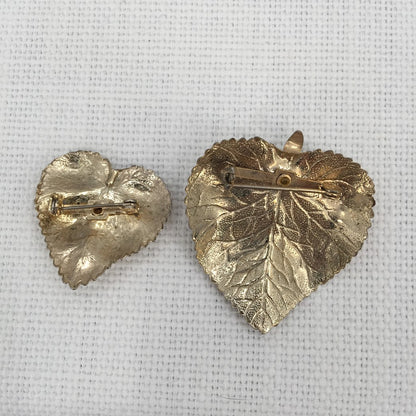 Pair of vintage goldtone PINS Brooches Leaf design faux stones Pearl Sapphire