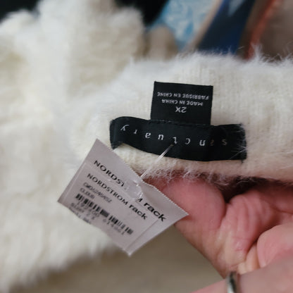 Sanctuary Women 2X Fuzzy White Knit Cardigan Sweater Pockets Cozy Minimalist NWT