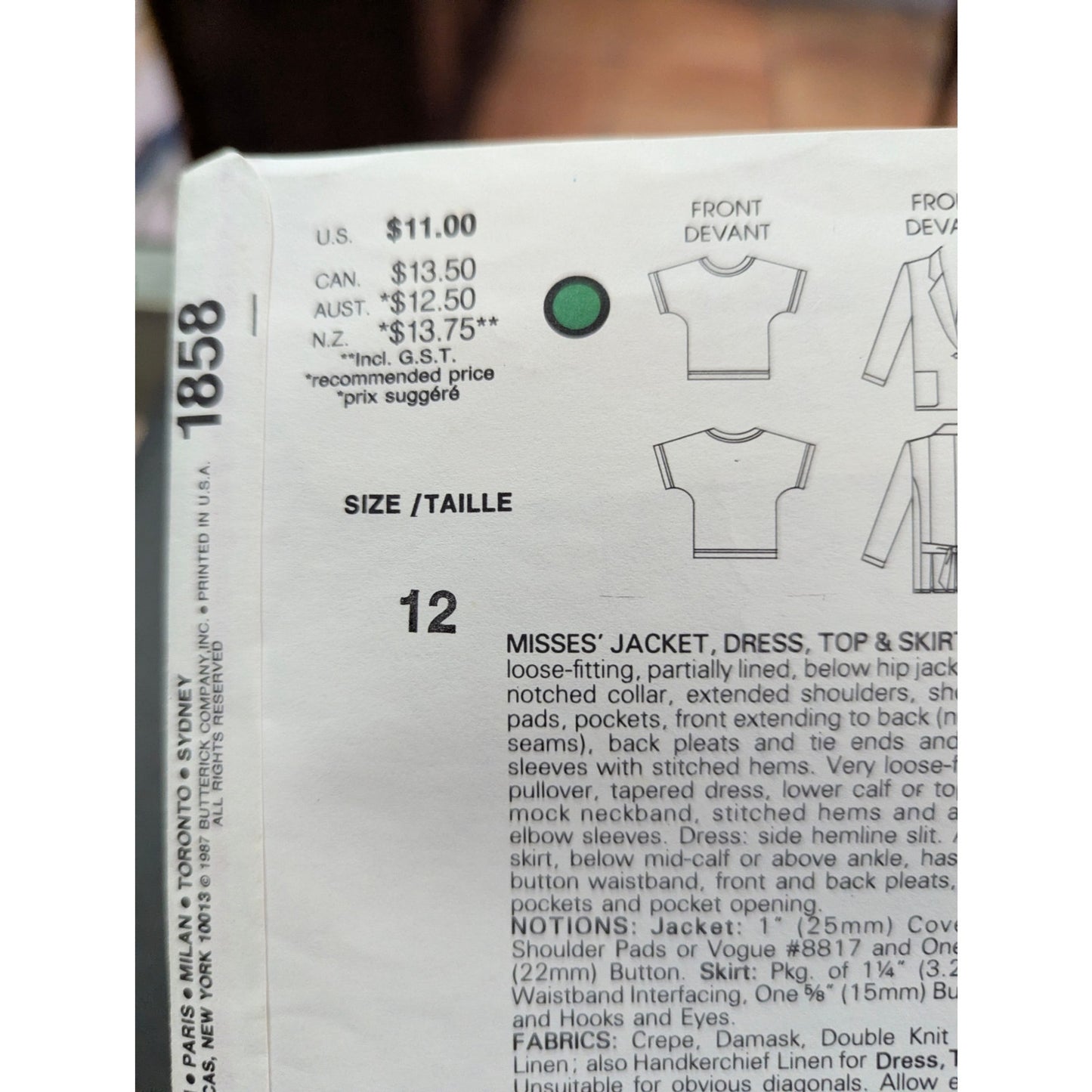 Vintage 1970s Simplicity 1858 Sewing Pattern Misses Jiffy Dress & Top Size 12