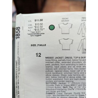 Vintage 1970s Simplicity 1858 Sewing Pattern Misses Jiffy Dress & Top Size 12