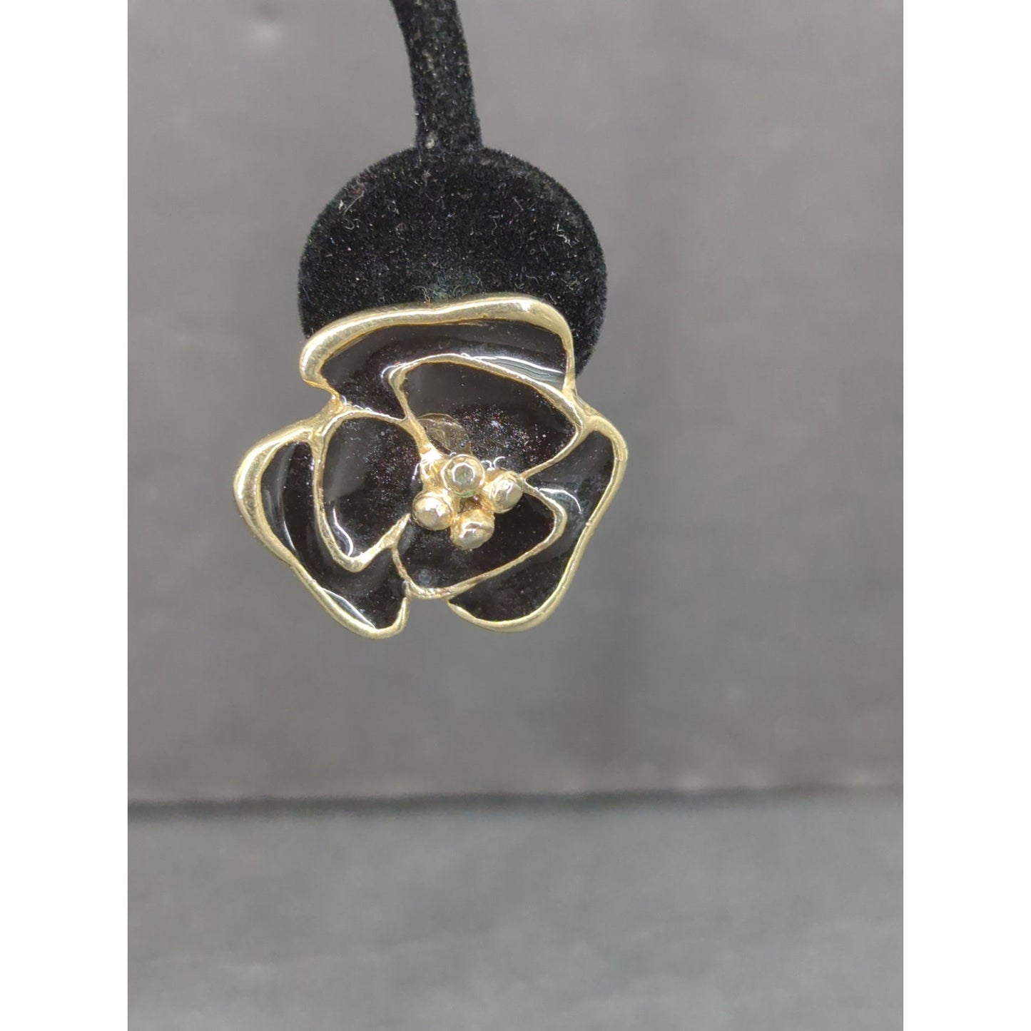 Vintage Black Enamel Gold Tone Rose Clip On Earrings 1980s Glam Flower