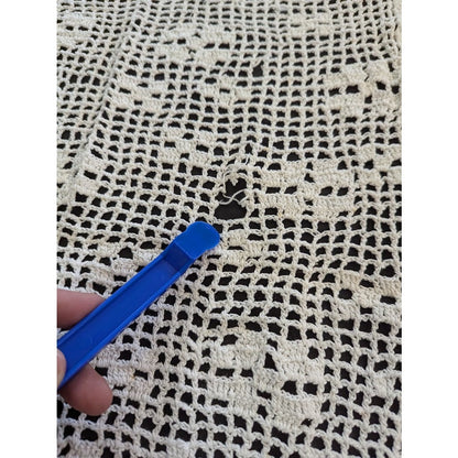 Vintage white rectangle Handmade crochet table runner NEEDS REPAIR and SAVING