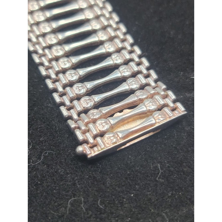 Vintage 49.5g Italy 925 Sterling 1 1/4" Wide Ladder Bar Gate link Bracelet 8"