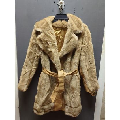 Vintage Fairmoor Faux Fur Belted Long Coat Old Hollywood Regency Glamour MEDIUM