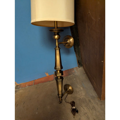 30" Hollywood Regency Pillar Column Double wall mount light fixture Brass Lamp