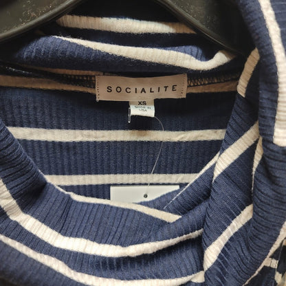 Socialite Cowl Neck Swing Dress Blue White Striped Pockets Size XS NEW Casual